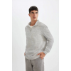 Unisex Uzun Kol Yarım Farmuarlı Yakalı Basic SweatShirt - Gri 130671 Unisex Uzun Kol Yarım Farmuarlı Yakalı Basic SweatShirt - Gri 130671
