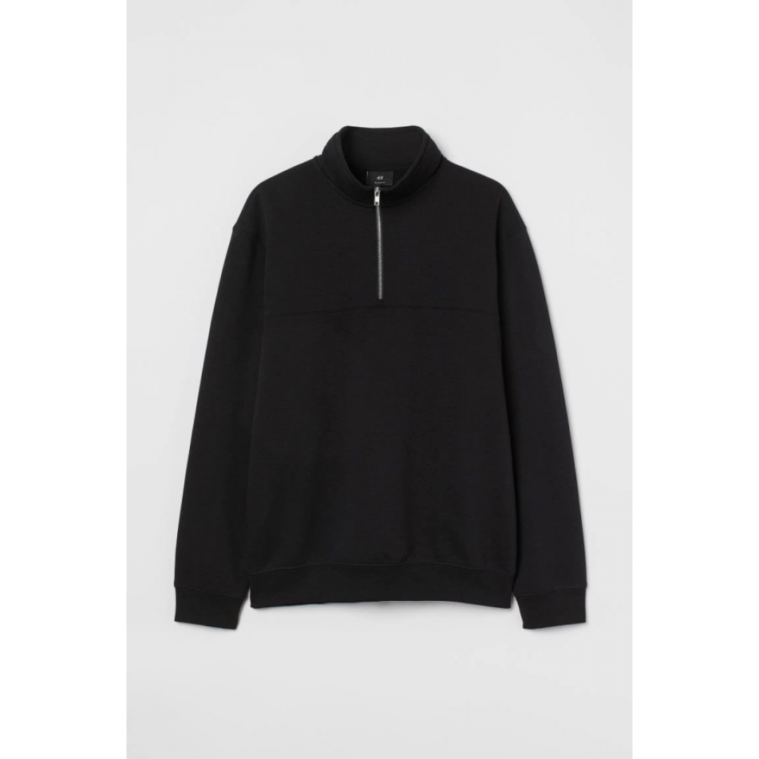 Oversize Yarım Farmuarlı Yakalı Basic SweatShirt - Siyah 130674 Oversize Yarım Farmuarlı Yakalı Basic SweatShirt - Siyah 130674