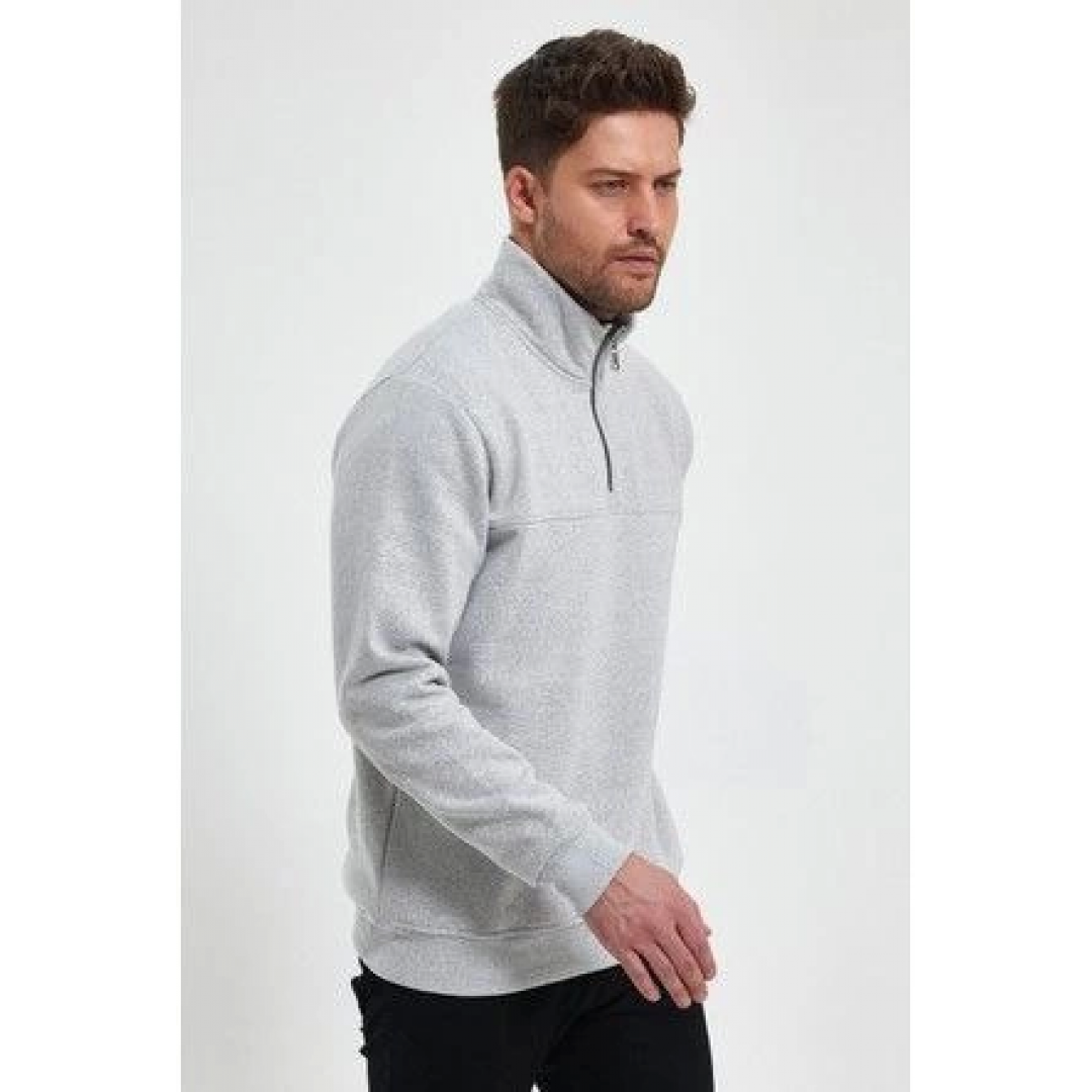 Oversize Yarım Farmuarlı Yakalı Basic SweatShirt - Gri 130675 Oversize Yarım Farmuarlı Yakalı Basic SweatShirt - Gri 130675