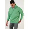 Oversize Yarım Farmuarlı Yakalı Basic SweatShirt - Yeşil 130676