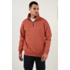 Oversize Yarım Farmuarlı Yakalı Basic SweatShirt - Gül Kurusu 130678