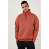Oversize Yarım Farmuarlı Yakalı Basic SweatShirt - Gül Kurusu 130678