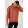 Oversize Yarım Farmuarlı Yakalı Basic SweatShirt - Gül Kurusu 130678