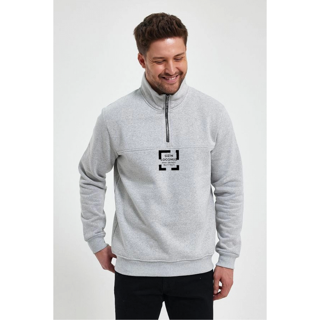 Oversize Yarım Farmuarlı Yakalı Özel Tasarım Basic SweatShirt - Gri 130753 Oversize Yarım Farmuarlı Yakalı Özel Tasarım Basic SweatShirt - Gri 130753