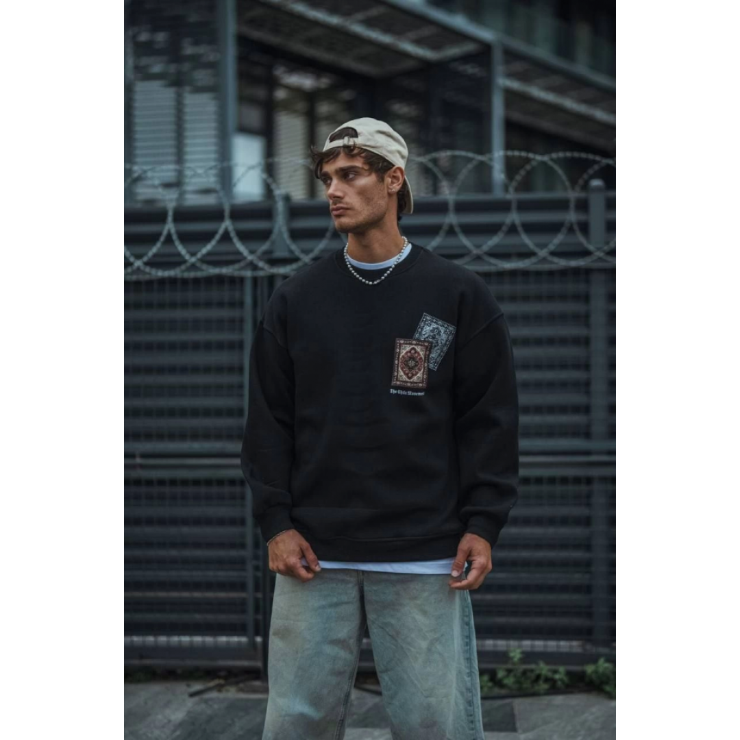 Uzun Kol Bisiklet Yaka Baskılı SweatShirt - Siyah 130904 Uzun Kol Bisiklet Yaka Baskılı SweatShirt - Siyah 130904