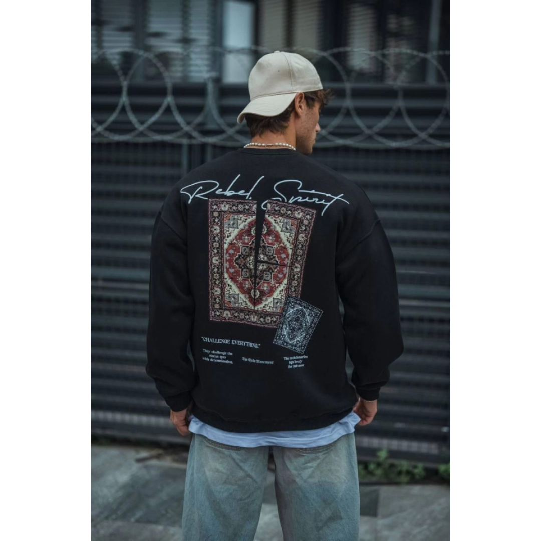 Uzun Kol Bisiklet Yaka Baskılı SweatShirt - Siyah 130904 Uzun Kol Bisiklet Yaka Baskılı SweatShirt - Siyah 130904