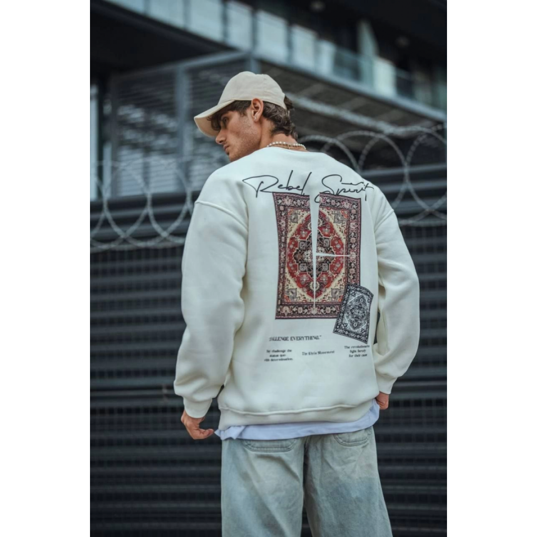 Uzun Kol Bisiklet Yaka Baskılı SweatShirt - Beyaz 130905 Uzun Kol Bisiklet Yaka Baskılı SweatShirt - Beyaz 130905