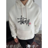 Üç İplik Kapşonlu Baskılı SweatShirt - Beyaz 130909