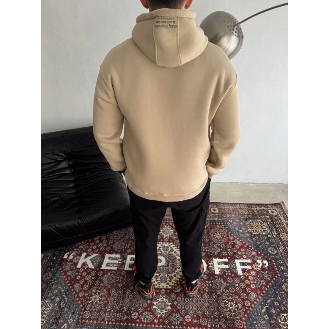Üç İplik Kapşonlu Baskılı SweatShirt - Bej 130910 Üç İplik Kapşonlu Baskılı SweatShirt - Bej 130910