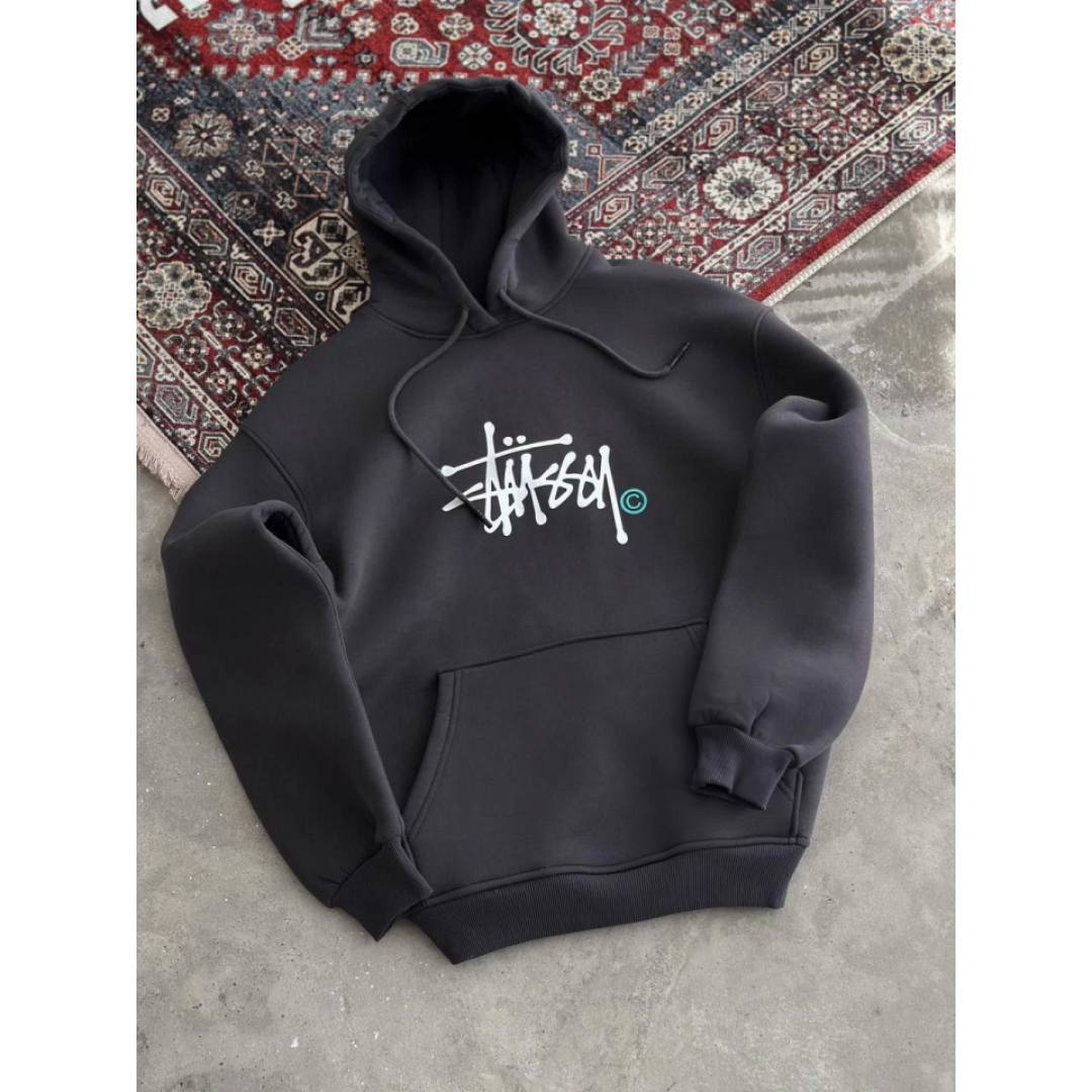Üç İplik Kapşonlu Baskılı SweatShirt - Füme 130911 Üç İplik Kapşonlu Baskılı SweatShirt - Füme 130911