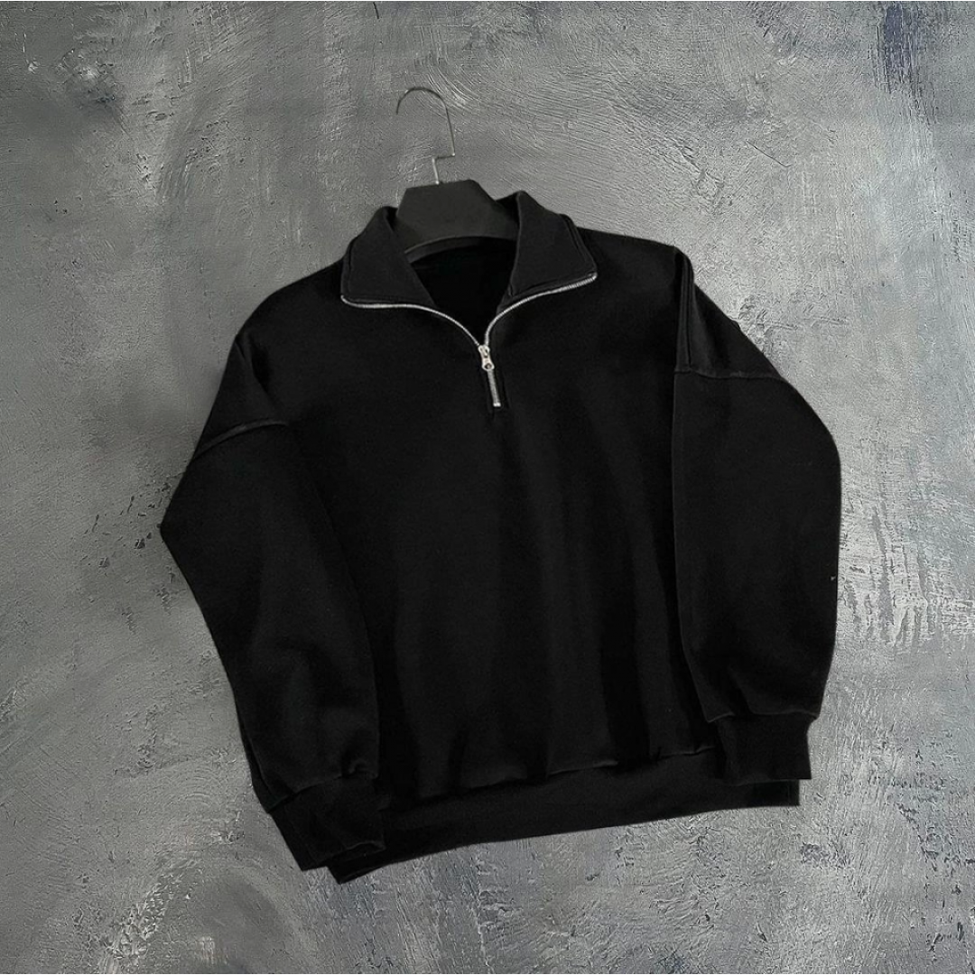 Erkek Yarım Fermuarlı Üç İplik Sweatshirt - Siyah 131057
