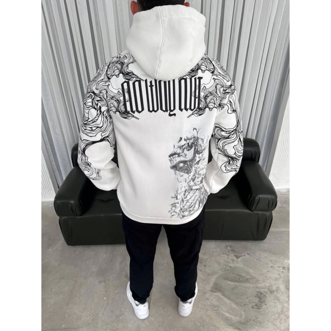 Kapşonlu Üç İplik Baskılı SweatShirt - Beyaz 131066 Kapşonlu Üç İplik Baskılı SweatShirt - Beyaz 131066