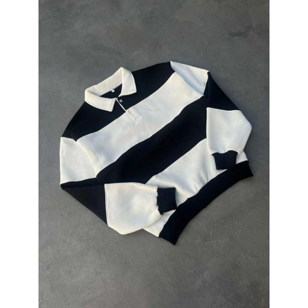 Unisex Üç İplik Parçalı Yakalı SweatShirt - Siyah 131078 Unisex Üç İplik Parçalı Yakalı SweatShirt - Siyah 131078