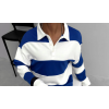 Unisex Üç İplik Parçalı Yakalı SweatShirt - Mavi 131079