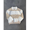 Unisex Üç İplik Parçalı Yakalı SweatShirt - Bej 131082 Unisex Üç İplik Parçalı Yakalı SweatShirt - Bej 131082