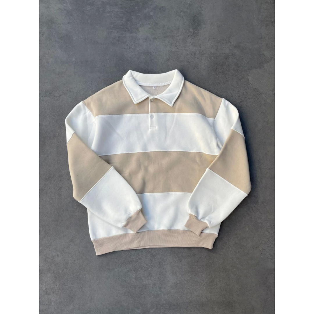 Unisex Üç İplik Parçalı Yakalı SweatShirt - Bej 131082 Unisex Üç İplik Parçalı Yakalı SweatShirt - Bej 131082