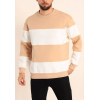 Parçalı Bisiklet Yaka Baskılı SweatShirt - Bej 131084 Parçalı Bisiklet Yaka Baskılı SweatShirt - Bej 131084