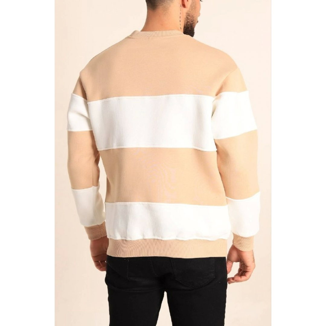 Parçalı Bisiklet Yaka Baskılı SweatShirt - Bej 131084 Parçalı Bisiklet Yaka Baskılı SweatShirt - Bej 131084