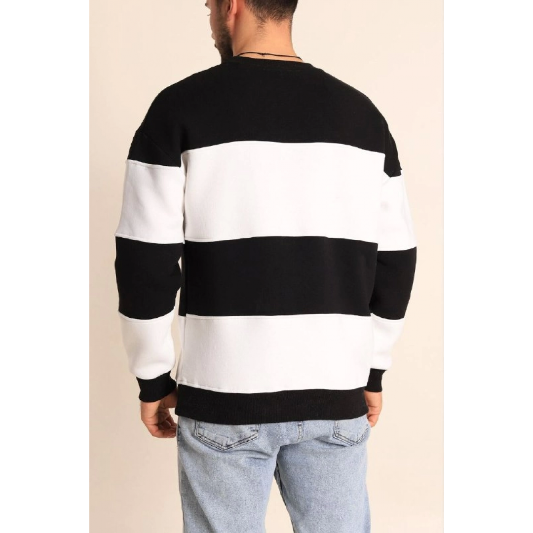 Parçalı Bisiklet Yaka Baskılı SweatShirt - Siyah 131085 Parçalı Bisiklet Yaka Baskılı SweatShirt - Siyah 131085