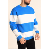 Parçalı Bisiklet Yaka Baskılı SweatShirt - Mavi 131086
