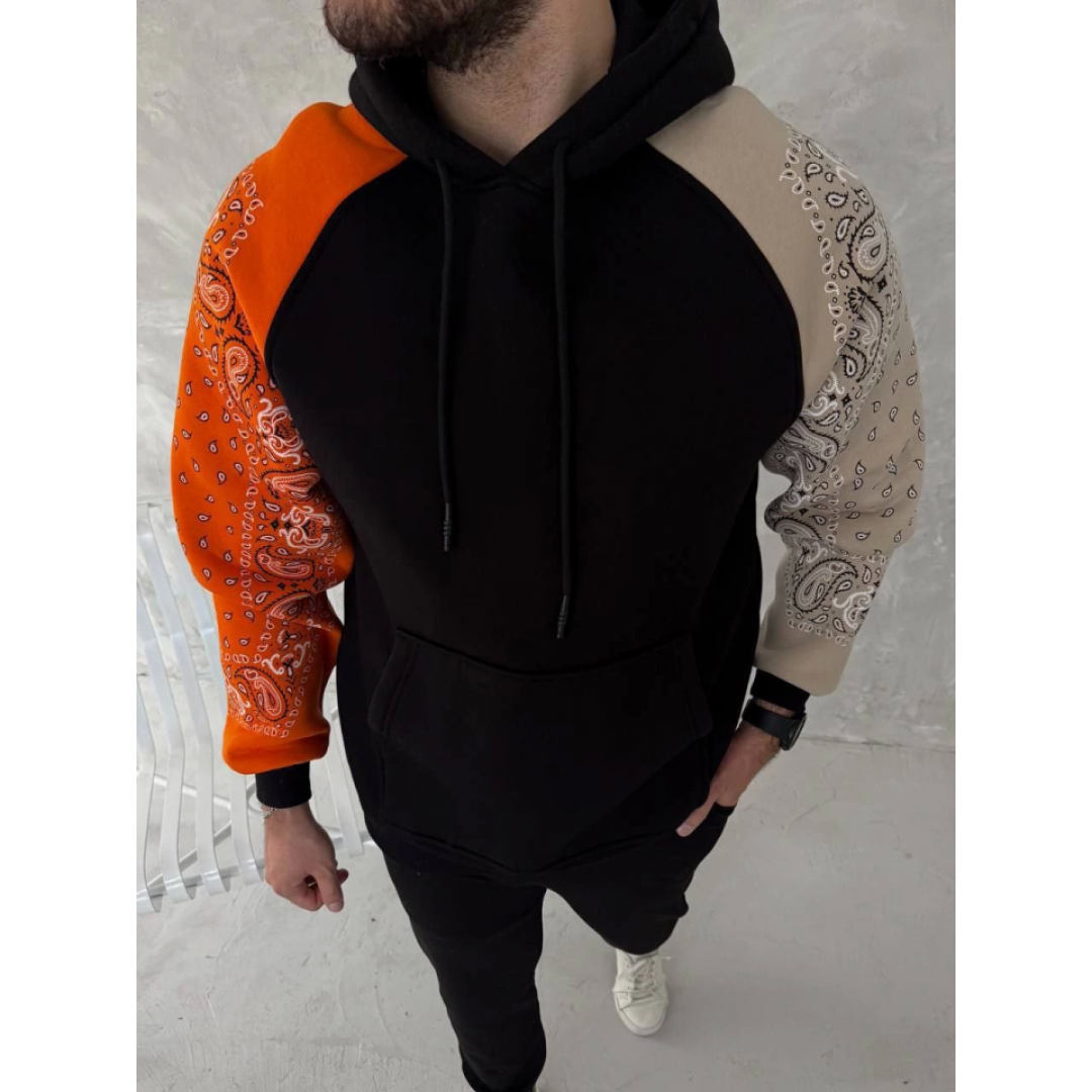 Üç İplik Penye Kapşonlu Parçalı SweatShirt - Siyah 131106