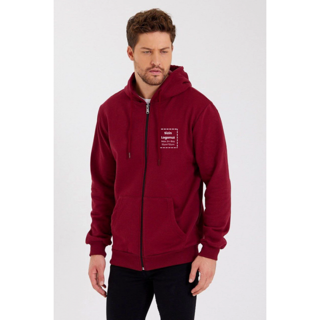 Unisex Tam Fermuarlı Kapşonlu Özel Tasarım SweatShirt - Bordo 131227 Unisex Tam Fermuarlı Kapşonlu Özel Tasarım SweatShirt - Bordo 131227