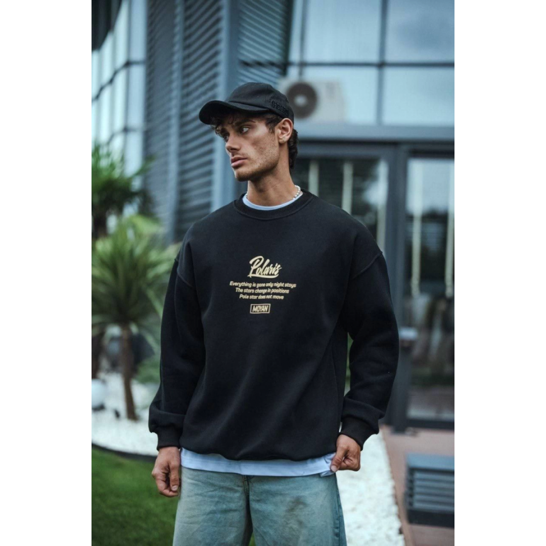 Kışlık Bisiklet Yaka Ön Ve Arka Baskılı SweatShirt - Siyah 131228 Kışlık Bisiklet Yaka Ön Ve Arka Baskılı SweatShirt - Siyah 131228