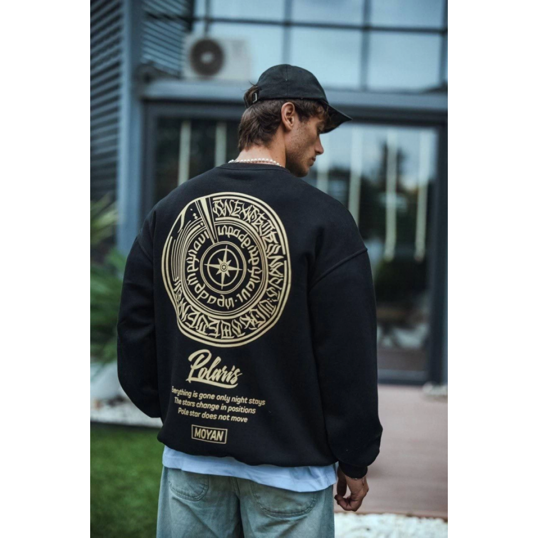 Kışlık Bisiklet Yaka Ön Ve Arka Baskılı SweatShirt - Siyah 131228 Kışlık Bisiklet Yaka Ön Ve Arka Baskılı SweatShirt - Siyah 131228