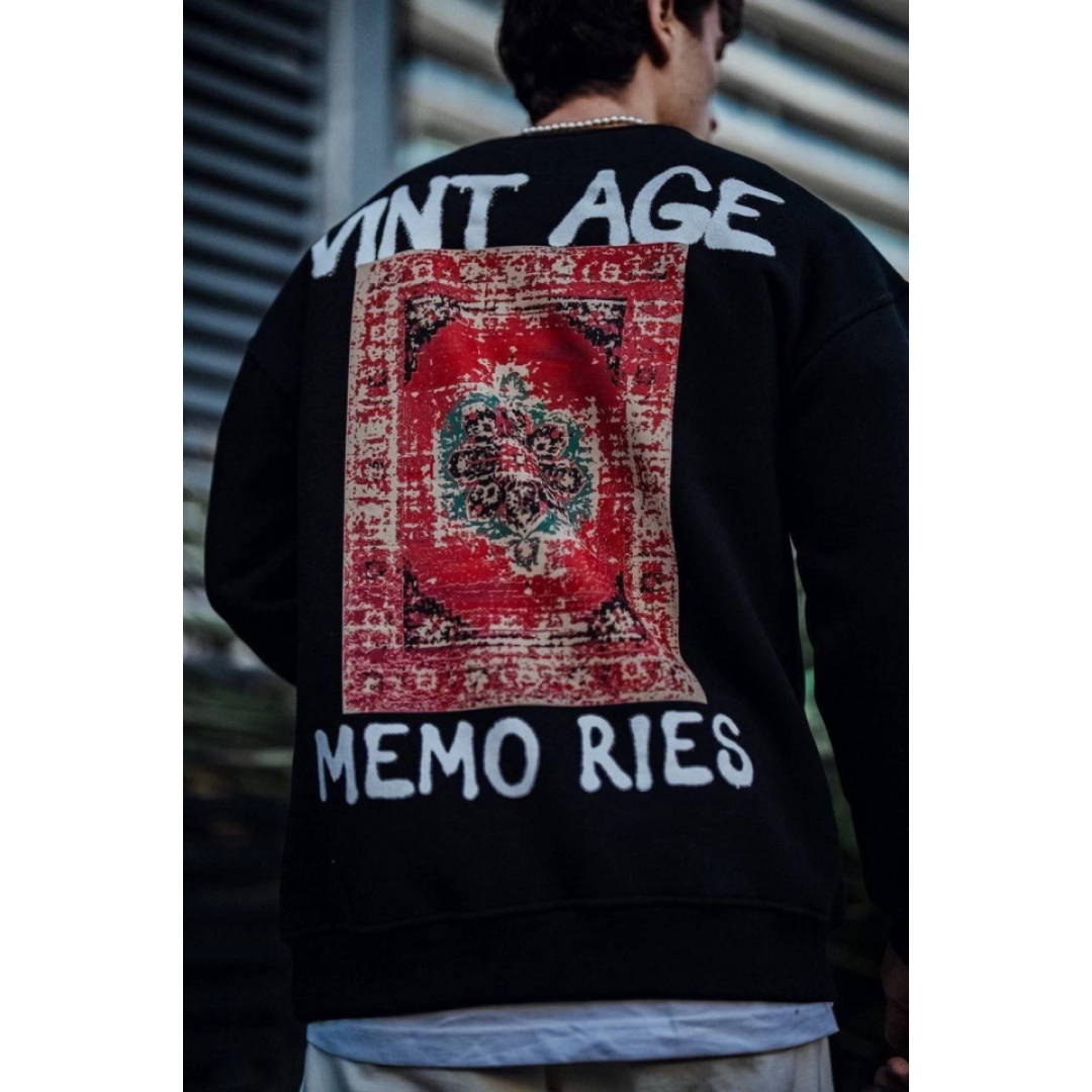 Oversize Bisiklet Yaka Üç İplik Baskılı SweatShirt - Siyah 131232 Oversize Bisiklet Yaka Üç İplik Baskılı SweatShirt - Siyah 131232