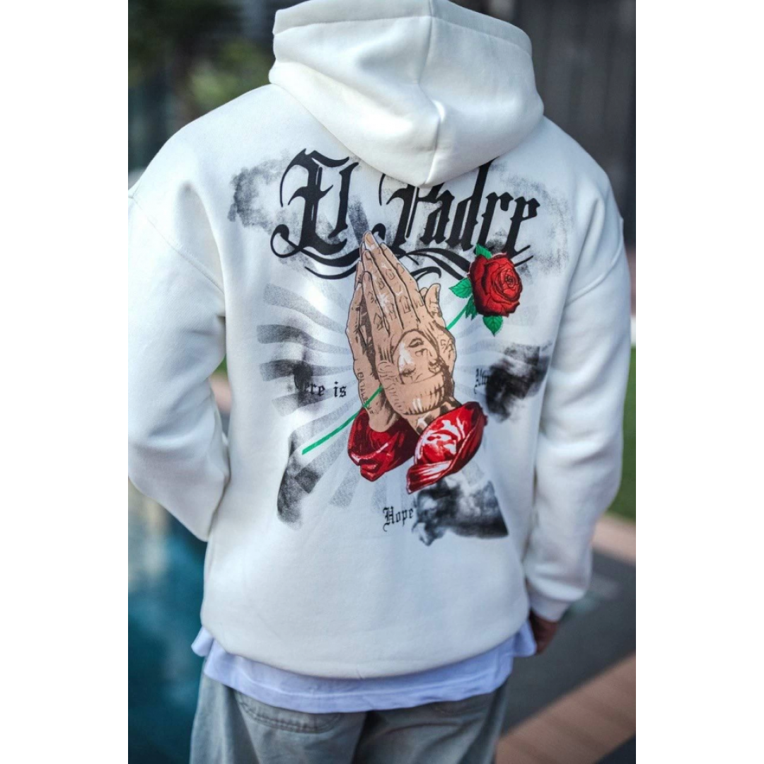 Üç İplik Penye Kapşonlu Baskılı SweatShirt - Beyaz - 131234 Üç İplik Penye Kapşonlu Baskılı SweatShirt - Beyaz - 131234