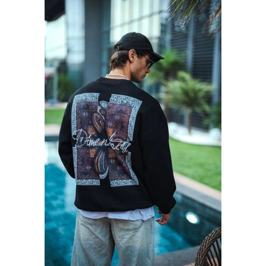 Uzun Kol Bisiklet Yaka Ön Ve Arka Baskılı SweatShirt - Siyah 131237 Uzun Kol Bisiklet Yaka Ön Ve Arka Baskılı SweatShirt - Siyah 131237