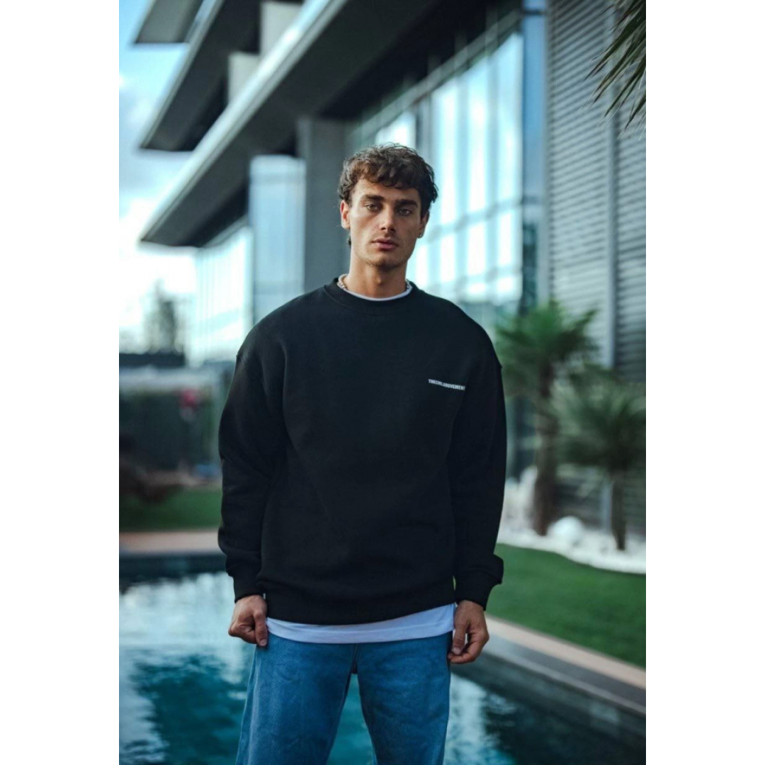 Kışlık Bisiklet Yaka Oversize Baskılı SweatShirt - Siyah 131239 Kışlık Bisiklet Yaka Oversize Baskılı SweatShirt - Siyah 131239