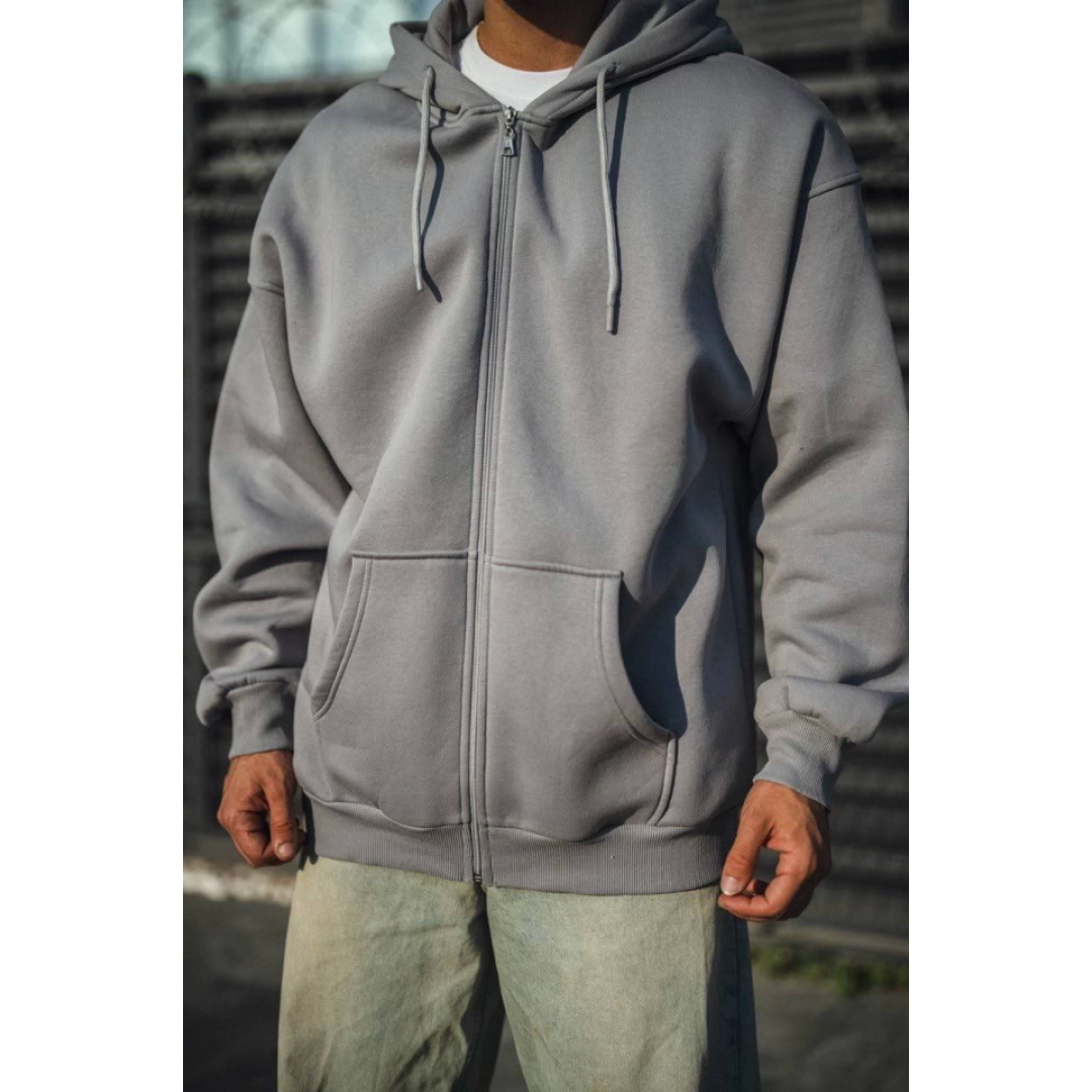 Oversize Tam Fermuarlı Uzun Kol Hırka - Gri 131251 Oversize Tam Fermuarlı Uzun Kol Hırka - Gri 131251