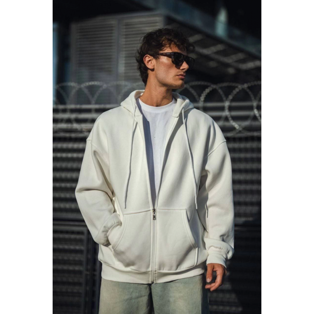 Oversize Tam Fermuarlı Uzun Kol Hırka - Beyaz 131253 Oversize Tam Fermuarlı Uzun Kol Hırka - Beyaz 131253