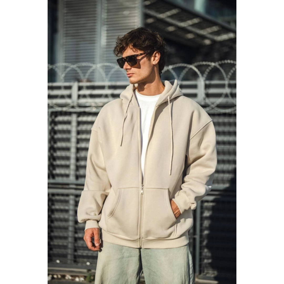 Oversize Tam Fermuarlı Uzun Kol Hırka - Bej 131347 Oversize Tam Fermuarlı Uzun Kol Hırka - Bej 131347