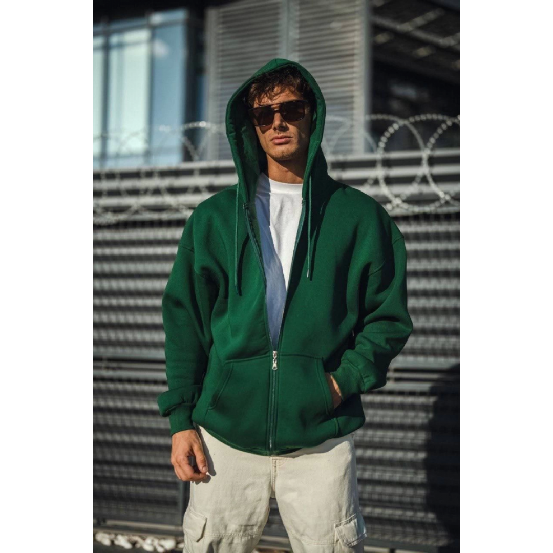 Oversize Tam Fermuarlı Uzun Kol Hırka - Haki 131348 Oversize Tam Fermuarlı Uzun Kol Hırka - Haki 131348