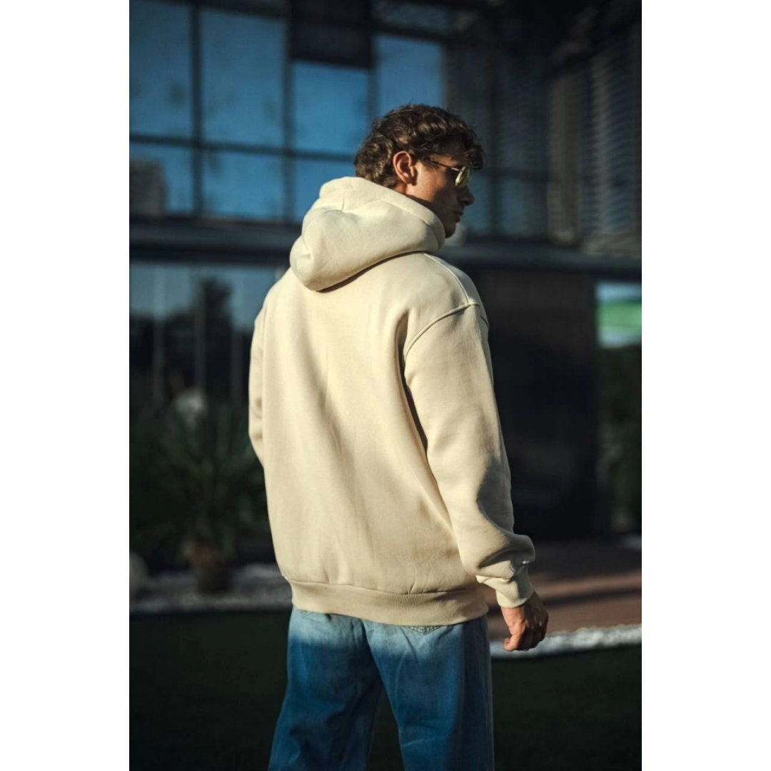 Üç İplik Penye Kapşonlu Basic SweatShirt - Bej 131349