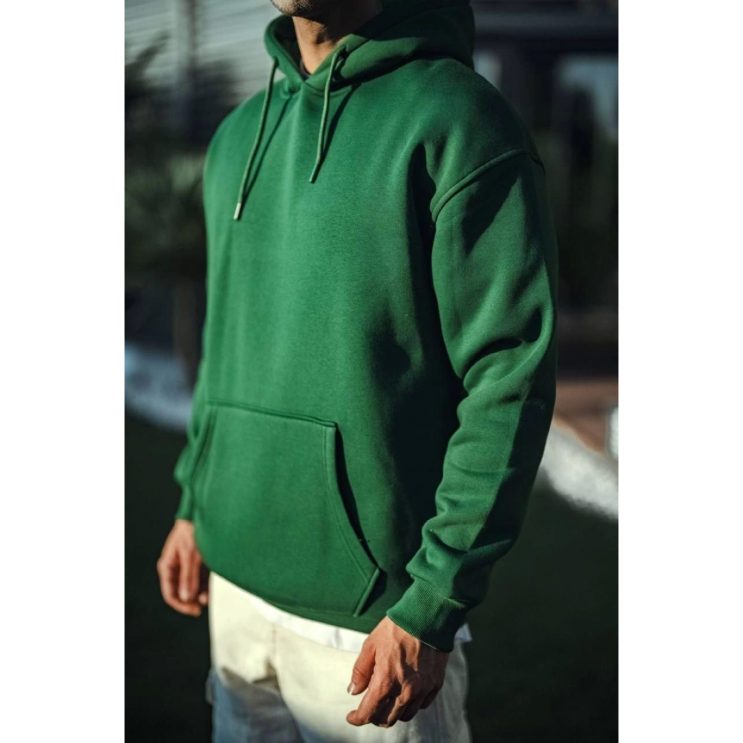 Üç İplik Penye Kapşonlu Basic SweatShirt - Haki 131350
