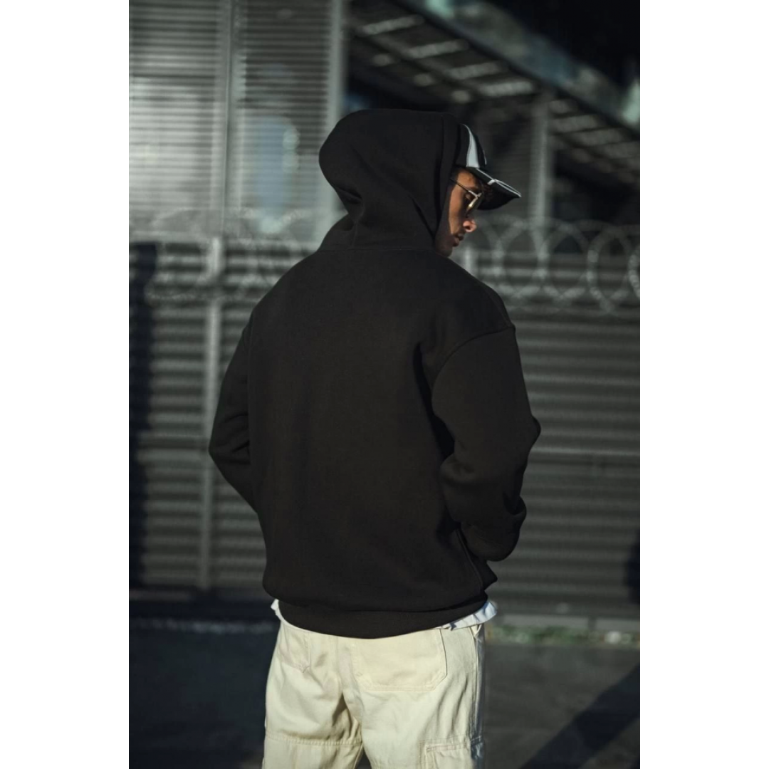 Üç İplik Penye Kapşonlu Basic SweatShirt - Siyah 131352 Üç İplik Penye Kapşonlu Basic SweatShirt - Siyah 131352