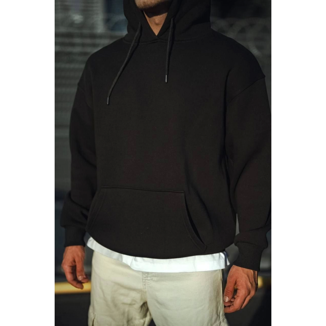Üç İplik Penye Kapşonlu Basic SweatShirt - Siyah 131352 Üç İplik Penye Kapşonlu Basic SweatShirt - Siyah 131352