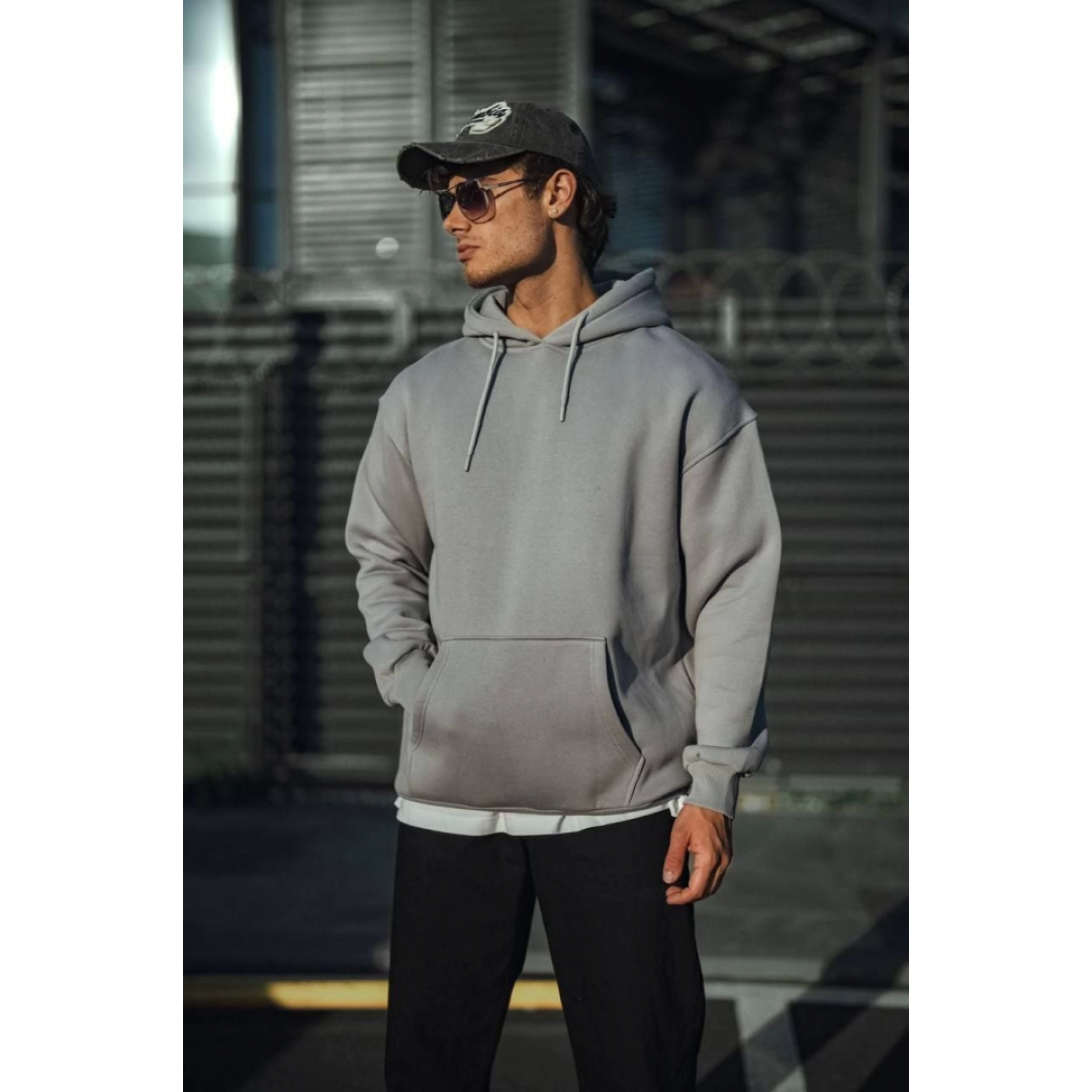 Üç İplik Penye Kapşonlu Basic SweatShirt - Boyalı Gri 131353 Üç İplik Penye Kapşonlu Basic SweatShirt - Boyalı Gri 131353