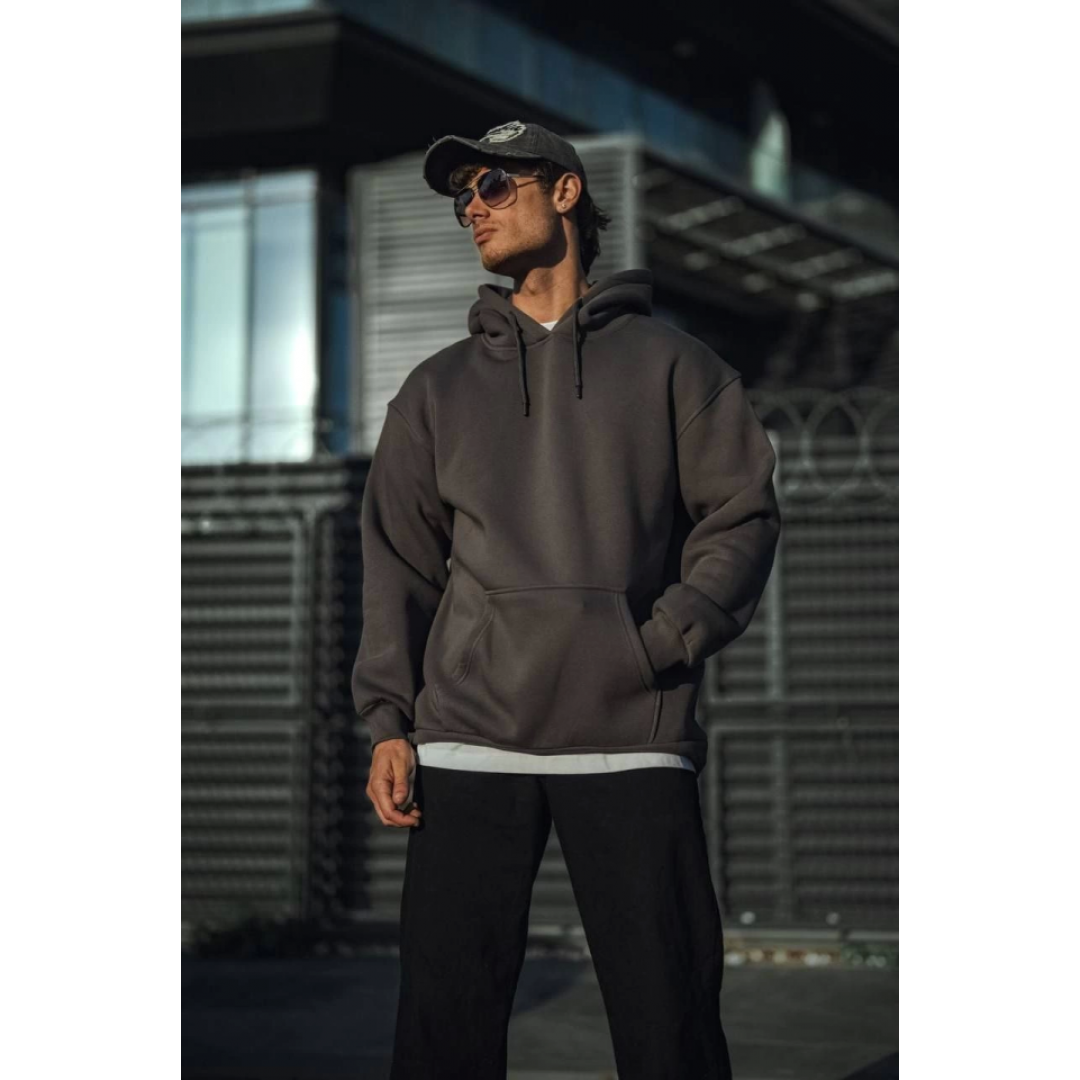 Üç İplik Penye Kapşonlu Basic SweatShirt - Antrasit 131354 Üç İplik Penye Kapşonlu Basic SweatShirt - Antrasit 131354
