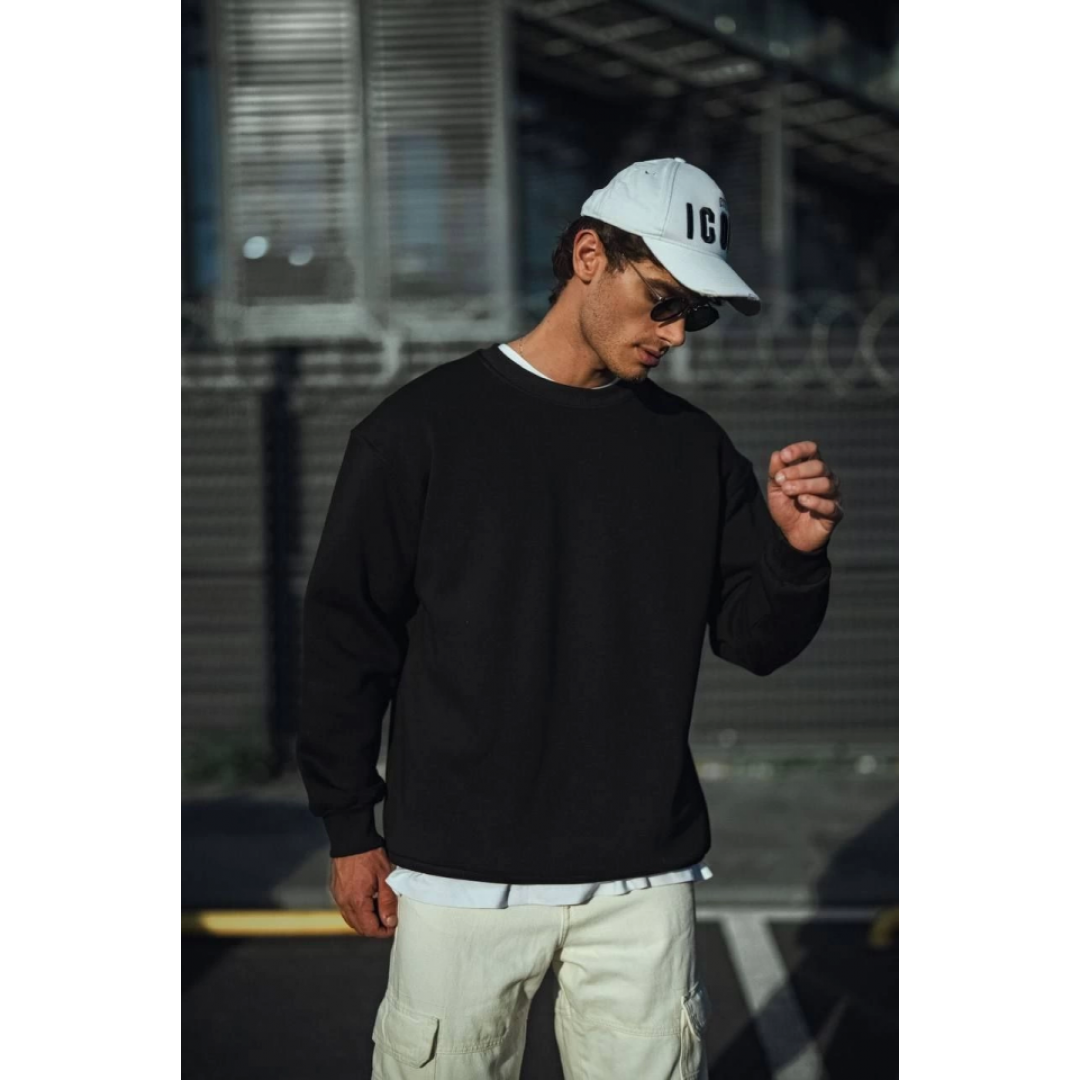 Kışlık Bisiklet Yaka Üç İplik Basic SweatShirt - Siyah 131355 Kışlık Bisiklet Yaka Üç İplik Basic SweatShirt - Siyah 131355
