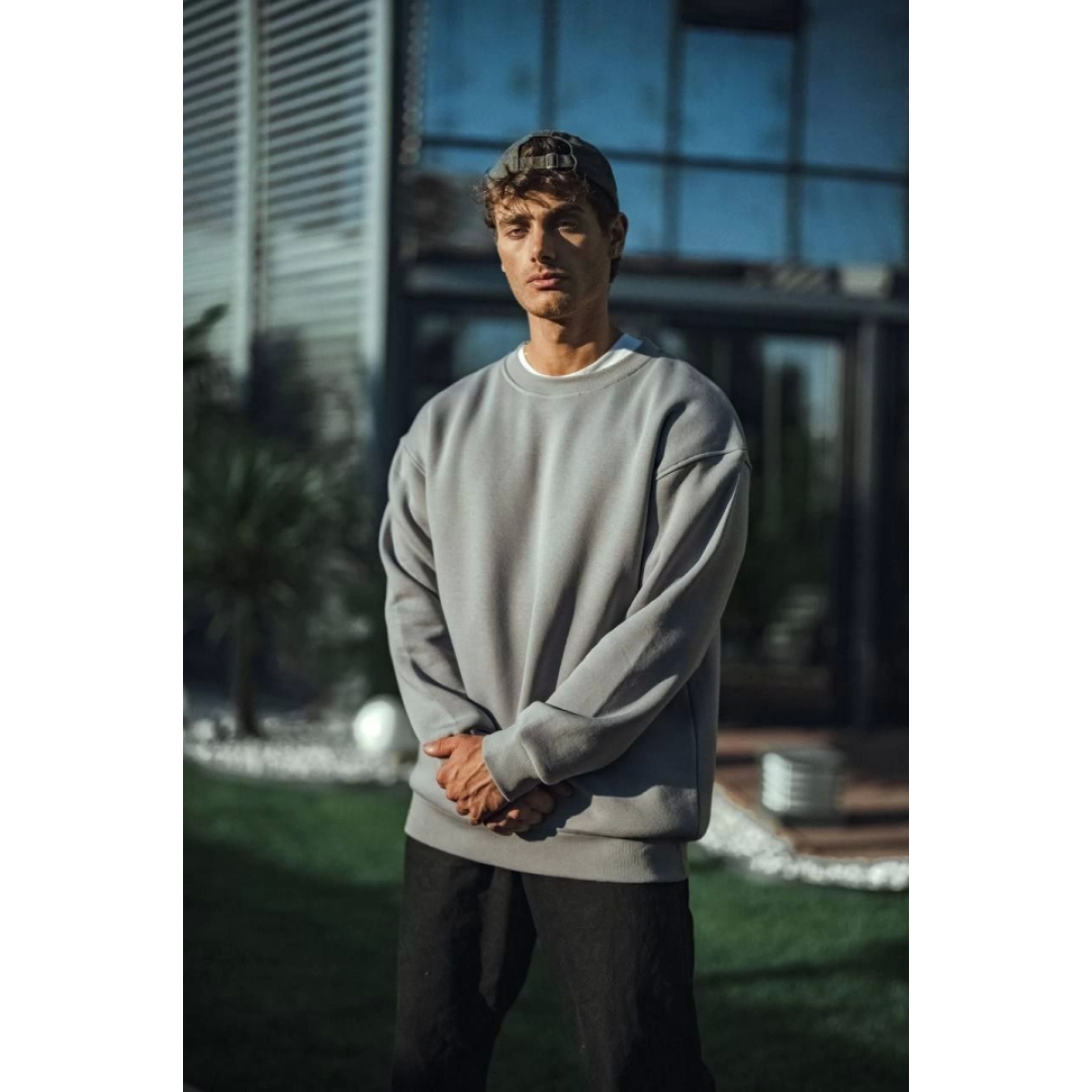 Kışlık Bisiklet Yaka Üç İplik Basic SweatShirt - Boyalı Gri 131356 Kışlık Bisiklet Yaka Üç İplik Basic SweatShirt - Boyalı Gri 131356