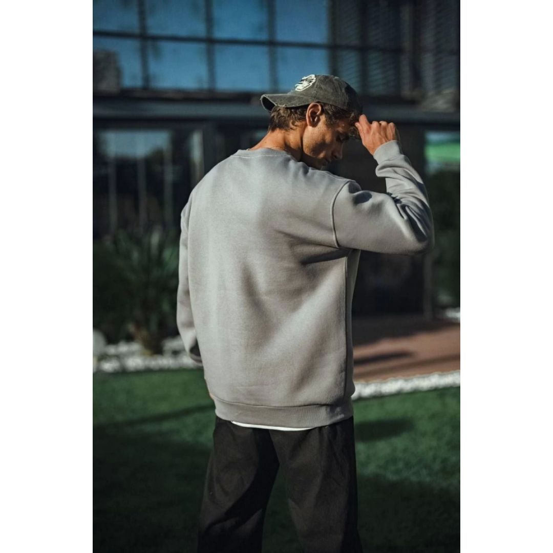 Kışlık Bisiklet Yaka Üç İplik Basic SweatShirt - Boyalı Gri 131356 Kışlık Bisiklet Yaka Üç İplik Basic SweatShirt - Boyalı Gri 131356