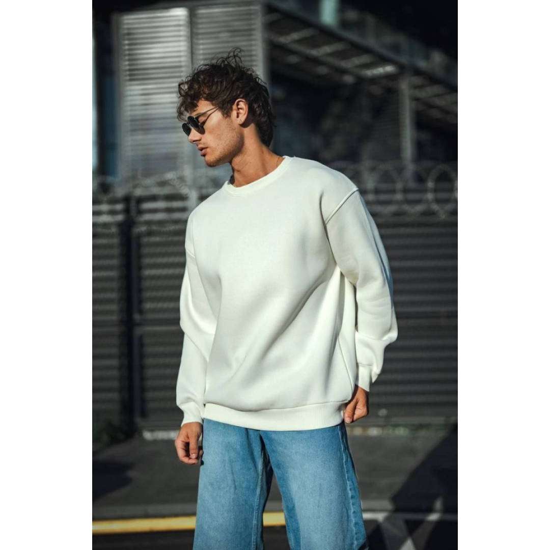 Kışlık Bisiklet Yaka Üç İplik Basic SweatShirt - Beyaz 131360 Kışlık Bisiklet Yaka Üç İplik Basic SweatShirt - Beyaz 131360