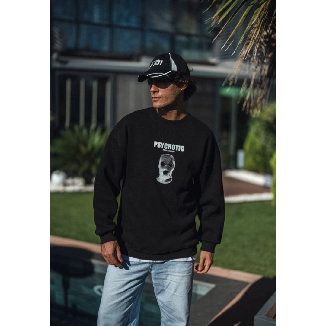 Kışlık Bisiklet Yaka Baskılı SweatShirt - Siyah 131362 Kışlık Bisiklet Yaka Baskılı SweatShirt - Siyah 131362