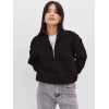 Oversize Yarım Farmuarlı Yakalı Basic SweatShirt - Siyah 131431 Oversize Yarım Farmuarlı Yakalı Basic SweatShirt - Siyah 131431
