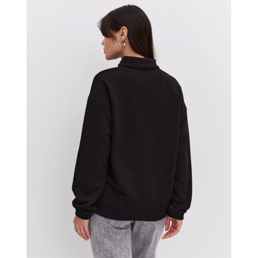 Oversize Yarım Farmuarlı Yakalı Basic SweatShirt - Siyah 131431 Oversize Yarım Farmuarlı Yakalı Basic SweatShirt - Siyah 131431