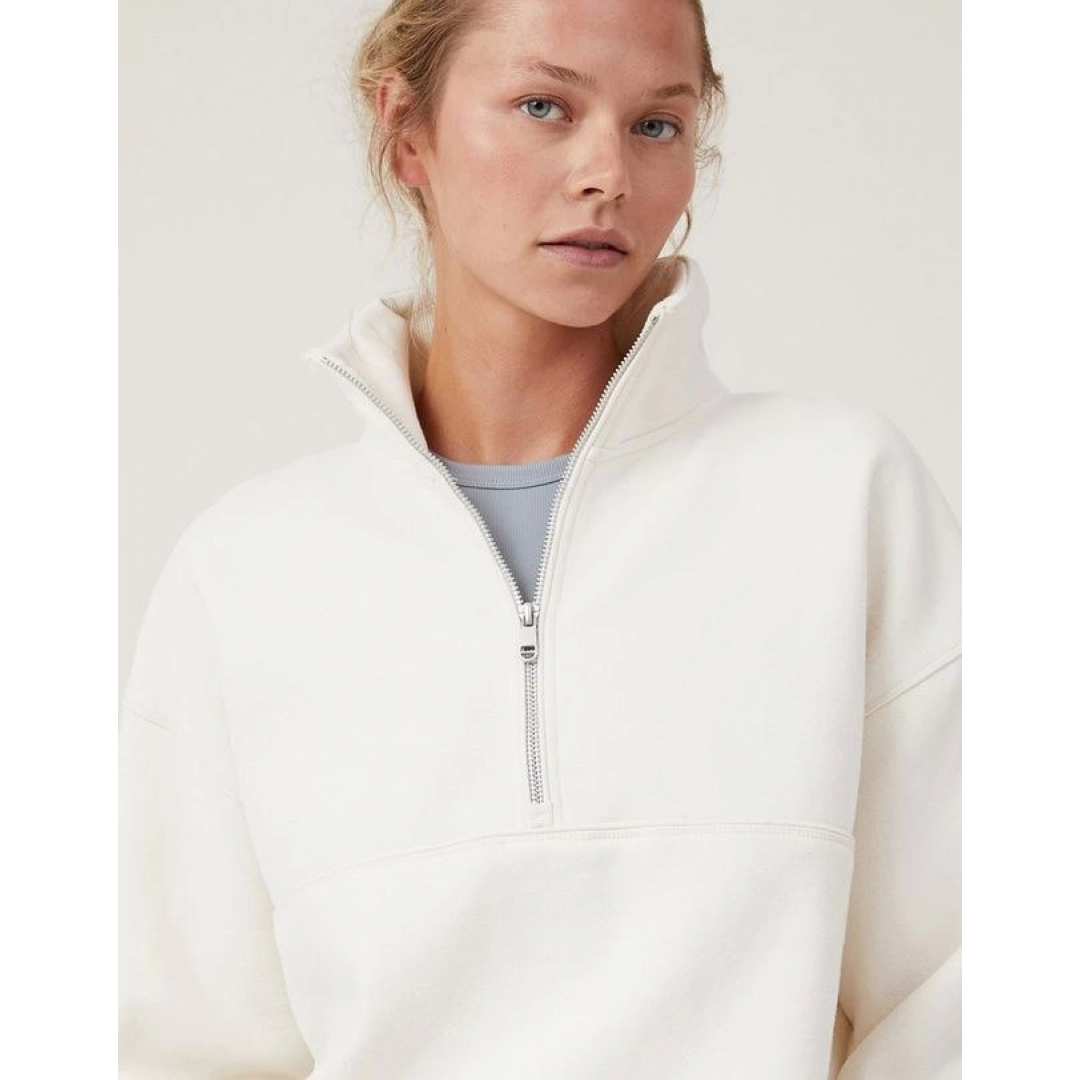 Oversize Yarım Farmuarlı Yakalı Basic SweatShirt - Beyaz 131432 Oversize Yarım Farmuarlı Yakalı Basic SweatShirt - Beyaz 131432